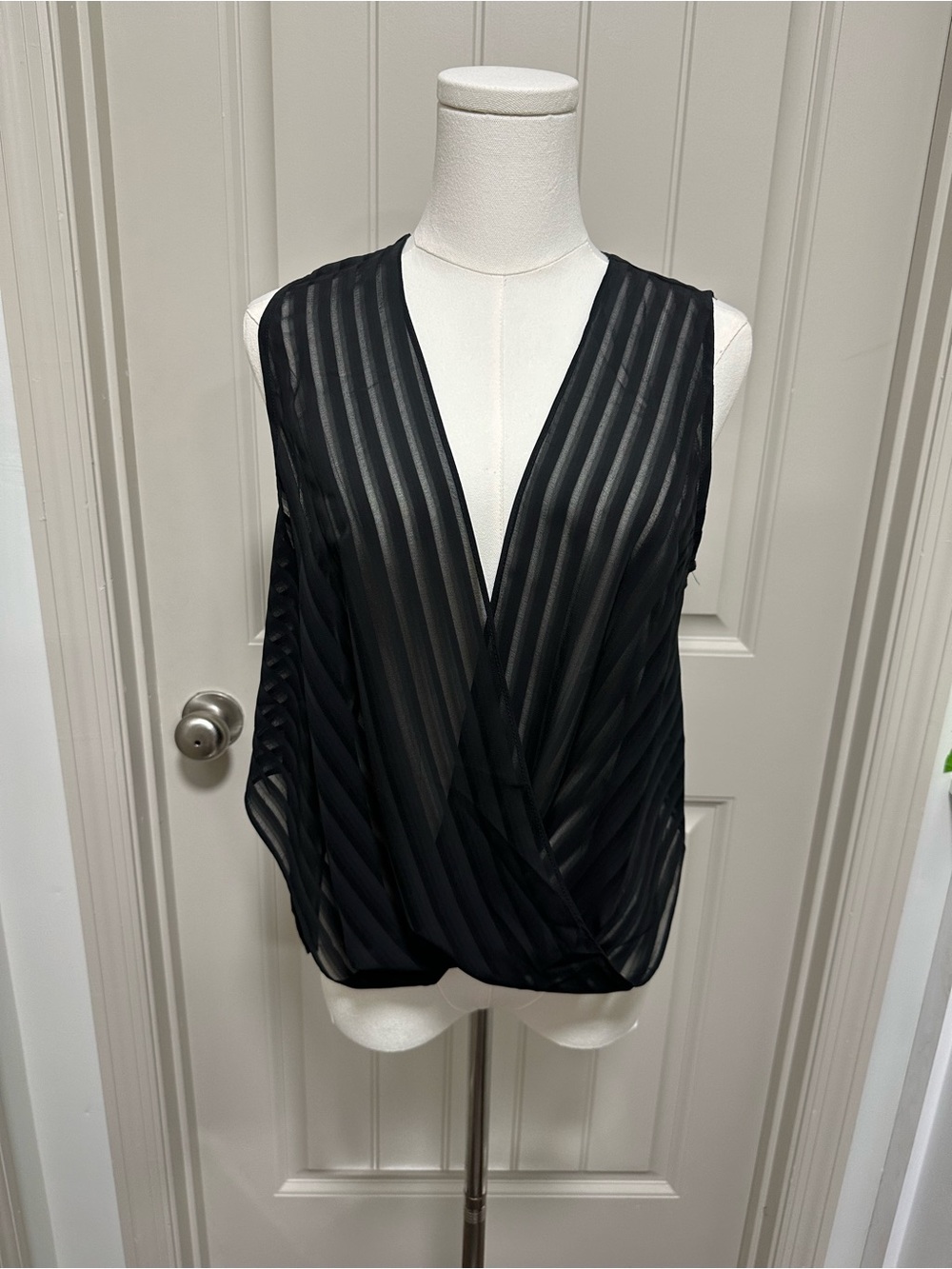 Women’s Black Sheer Surplice Blouse